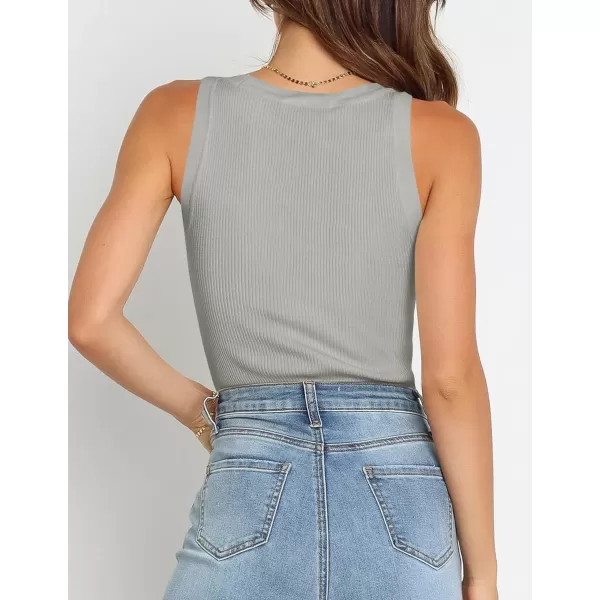 imageZESICA Womens Sleeveless Tank Tops Summer Scoop Neck Ribbed Knit Slim Fitted Casual Basic Tee ShirtsGrey