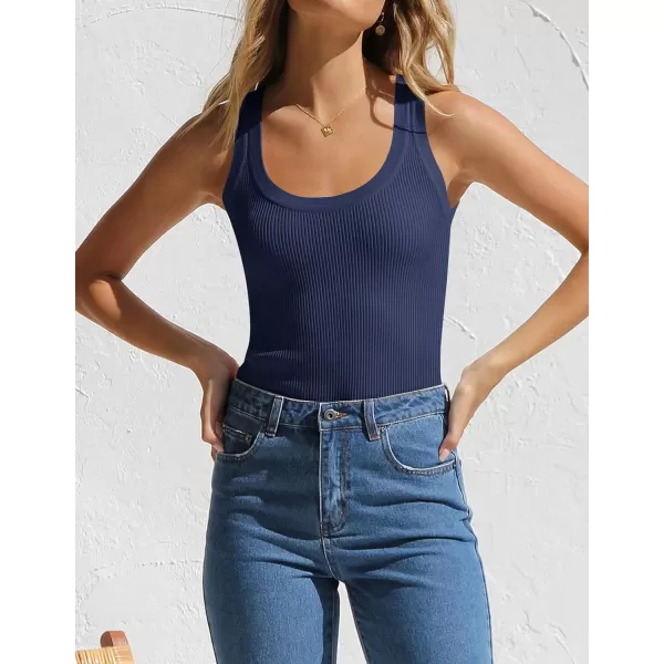 imageZESICA Womens Sleeveless Tank Tops Summer Scoop Neck Ribbed Knit Slim Fitted Casual Basic Tee ShirtsNavy