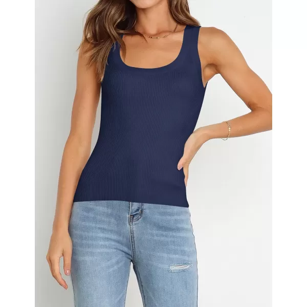 imageZESICA Womens Sleeveless Tank Tops Summer Scoop Neck Ribbed Knit Slim Fitted Casual Basic Tee ShirtsNavy