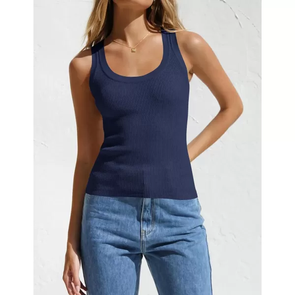 imageZESICA Womens Sleeveless Tank Tops Summer Scoop Neck Ribbed Knit Slim Fitted Casual Basic Tee ShirtsNavy