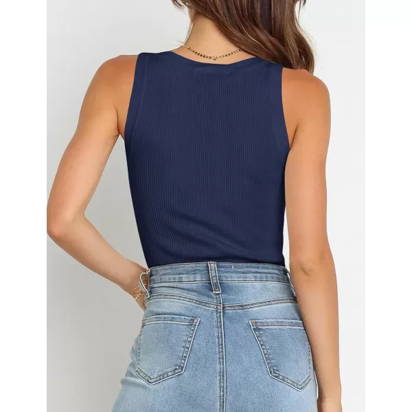 imageZESICA Womens Sleeveless Tank Tops Summer Scoop Neck Ribbed Knit Slim Fitted Casual Basic Tee ShirtsNavy