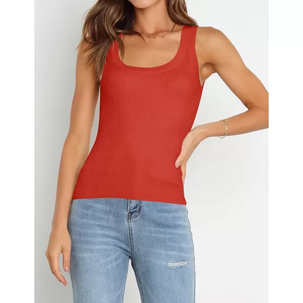 imageZESICA Womens Sleeveless Tank Tops Summer Scoop Neck Ribbed Knit Slim Fitted Casual Basic Tee ShirtsOrangered