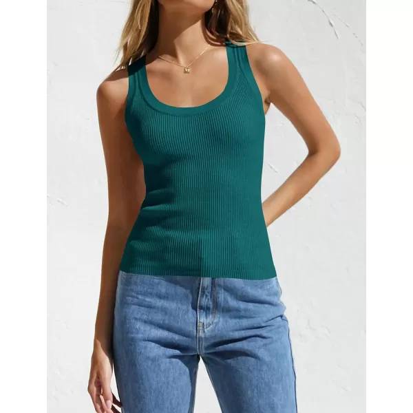 imageZESICA Womens Sleeveless Tank Tops Summer Scoop Neck Ribbed Knit Slim Fitted Casual Basic Tee ShirtsTeal