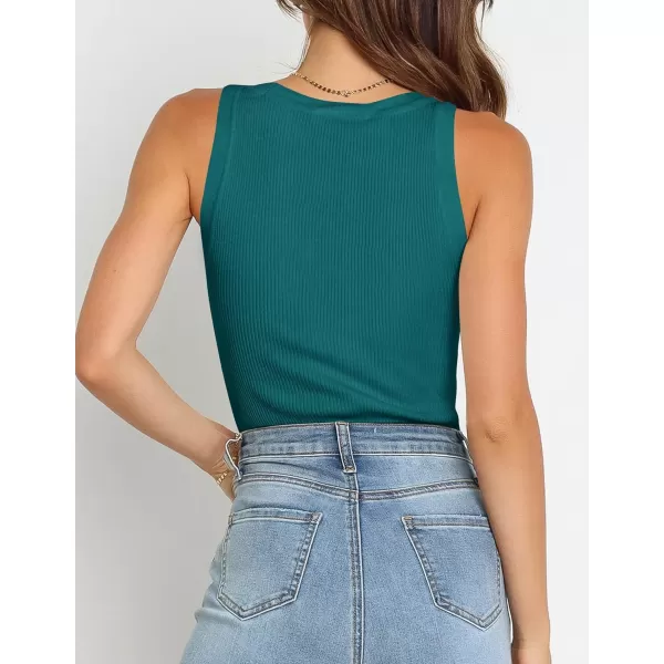 imageZESICA Womens Sleeveless Tank Tops Summer Scoop Neck Ribbed Knit Slim Fitted Casual Basic Tee ShirtsTeal