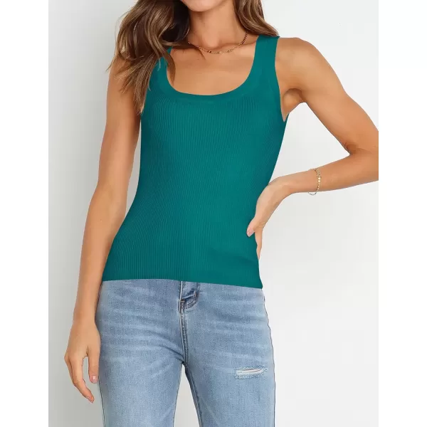 imageZESICA Womens Sleeveless Tank Tops Summer Scoop Neck Ribbed Knit Slim Fitted Casual Basic Tee ShirtsTeal