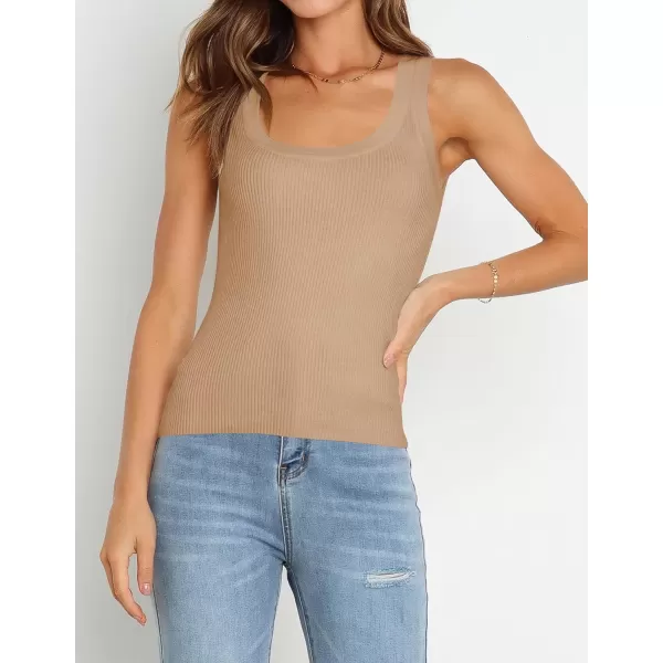 imageZESICA Womens Sleeveless Tank Tops Summer Scoop Neck Ribbed Knit Slim Fitted Casual Basic Tee ShirtsToffee