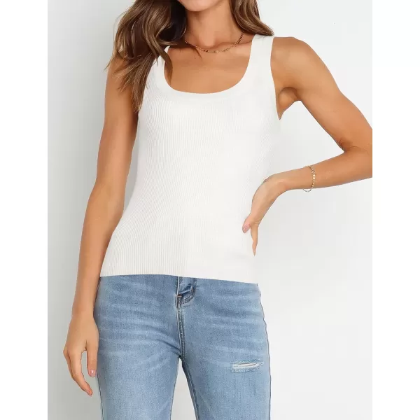 imageZESICA Womens Sleeveless Tank Tops Summer Scoop Neck Ribbed Knit Slim Fitted Casual Basic Tee ShirtsWhite
