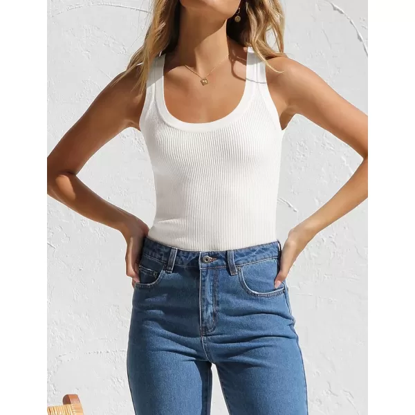 imageZESICA Womens Sleeveless Tank Tops Summer Scoop Neck Ribbed Knit Slim Fitted Casual Basic Tee ShirtsWhite