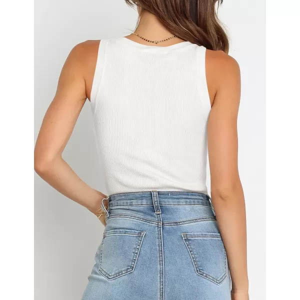 imageZESICA Womens Sleeveless Tank Tops Summer Scoop Neck Ribbed Knit Slim Fitted Casual Basic Tee ShirtsWhite