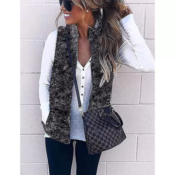 imageZESICA Womens Sleeveless Zip Up Fuzzy Fleece Lightweight Fall Warm Zipper Vest With PocketsAllblack