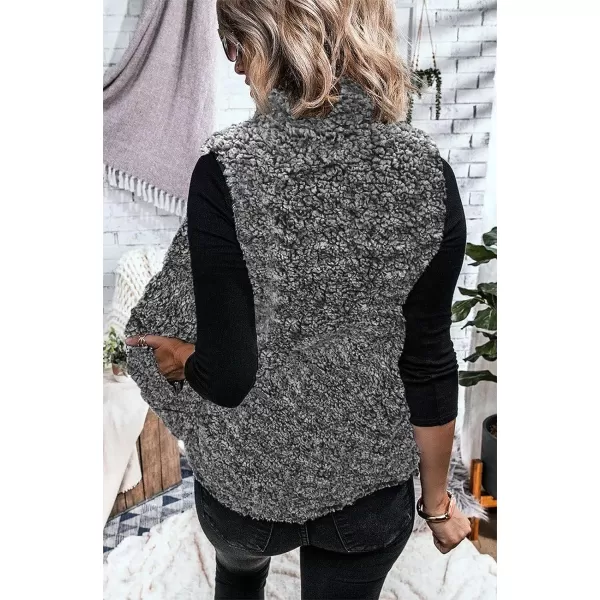 imageZESICA Womens Sleeveless Zip Up Fuzzy Fleece Lightweight Fall Warm Zipper Vest With PocketsAllblack