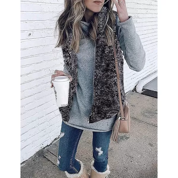 imageZESICA Womens Sleeveless Zip Up Fuzzy Fleece Lightweight Fall Warm Zipper Vest With PocketsAllblack