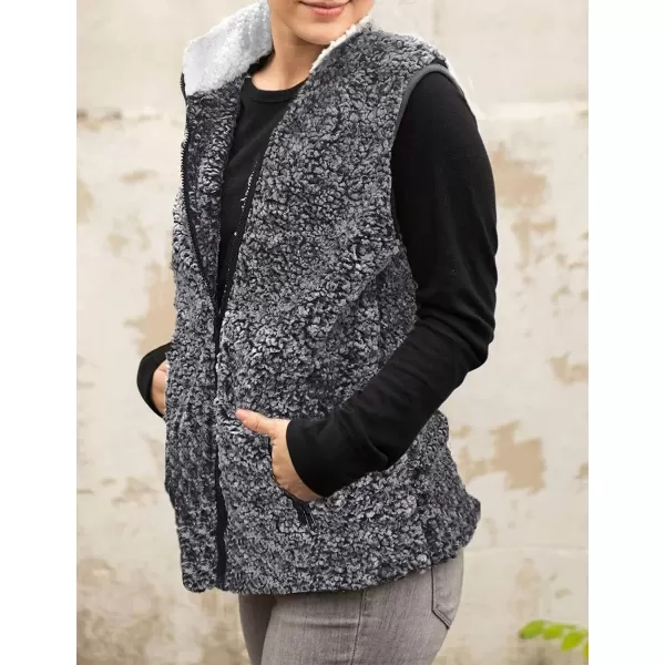 imageZESICA Womens Sleeveless Zip Up Fuzzy Fleece Lightweight Fall Warm Zipper Vest With PocketsAllblack
