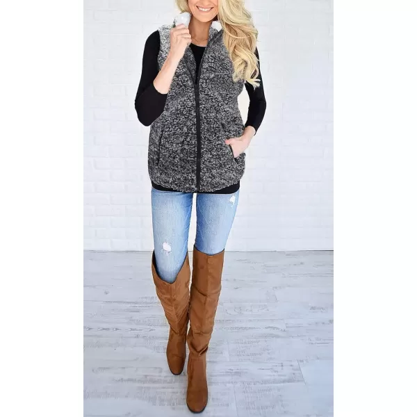 imageZESICA Womens Sleeveless Zip Up Fuzzy Fleece Lightweight Fall Warm Zipper Vest With PocketsAllblack