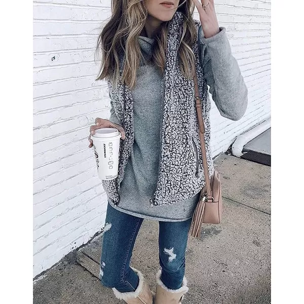 imageZESICA Womens Sleeveless Zip Up Fuzzy Fleece Lightweight Fall Warm Zipper Vest With PocketsGray Black