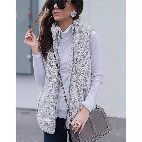 imageZESICA Womens Sleeveless Zip Up Fuzzy Fleece Lightweight Fall Warm Zipper Vest With PocketsLight Grey