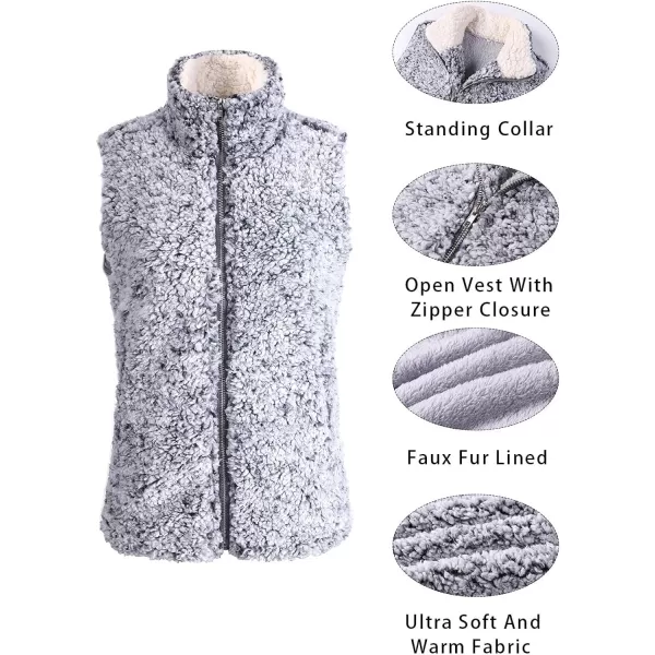 imageZESICA Womens Sleeveless Zip Up Fuzzy Fleece Lightweight Fall Warm Zipper Vest With PocketsLight Grey