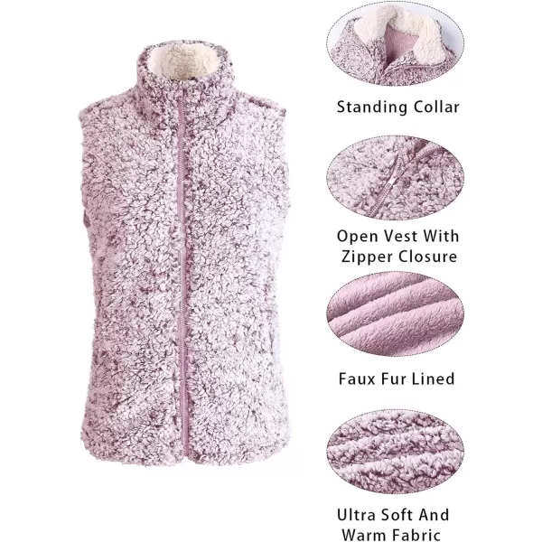 imageZESICA Womens Sleeveless Zip Up Fuzzy Fleece Lightweight Fall Warm Zipper Vest With PocketsPink