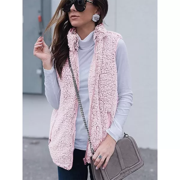 imageZESICA Womens Sleeveless Zip Up Fuzzy Fleece Lightweight Fall Warm Zipper Vest With PocketsPink