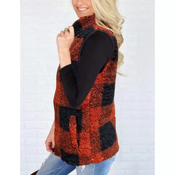 imageZESICA Womens Sleeveless Zip Up Fuzzy Fleece Lightweight Fall Warm Zipper Vest With PocketsRed Plaid