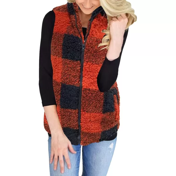 imageZESICA Womens Sleeveless Zip Up Fuzzy Fleece Lightweight Fall Warm Zipper Vest With PocketsRed Plaid