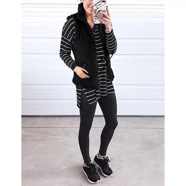 imageZESICA Womens Sleeveless Zip Up Fuzzy Fleece Lightweight Fall Warm Zipper Vest With PocketsSolid Black