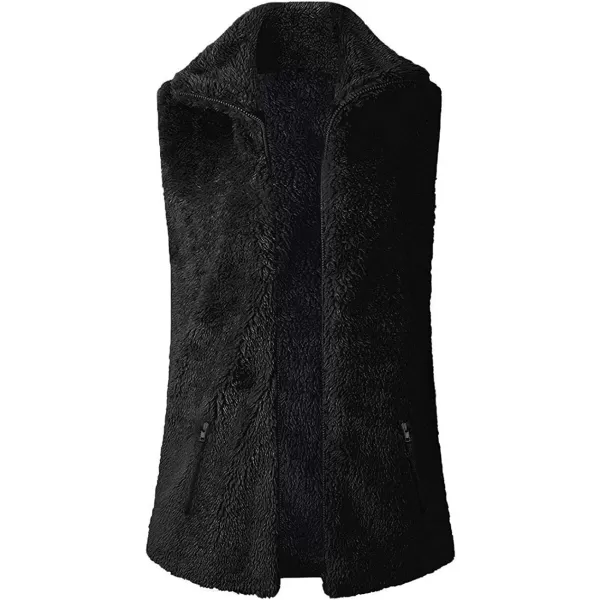 imageZESICA Womens Sleeveless Zip Up Fuzzy Fleece Lightweight Fall Warm Zipper Vest With PocketsSolid Black