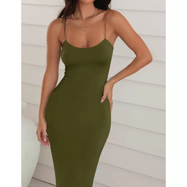 imageZESICA Womens Spaghetti Strap Bodycon Maxi Dress 2023 Summer Sleeveless Backless Cocktail Wedding Party Long DressesArmygreen