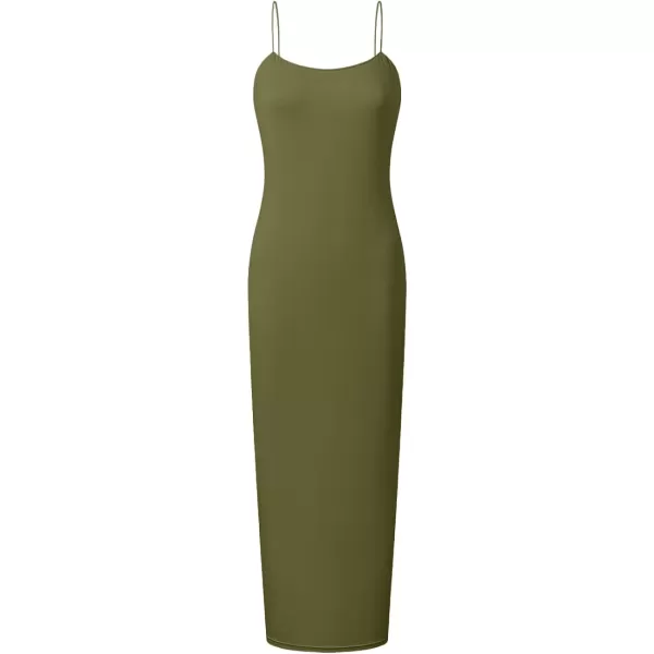 imageZESICA Womens Spaghetti Strap Bodycon Maxi Dress 2023 Summer Sleeveless Backless Cocktail Wedding Party Long DressesArmygreen