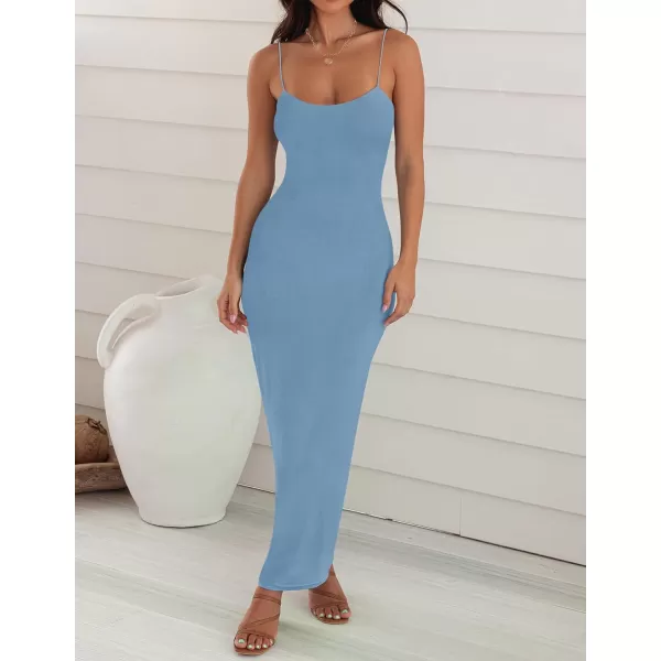imageZESICA Womens Spaghetti Strap Bodycon Maxi Dress 2023 Summer Sleeveless Backless Cocktail Wedding Party Long DressesBlue
