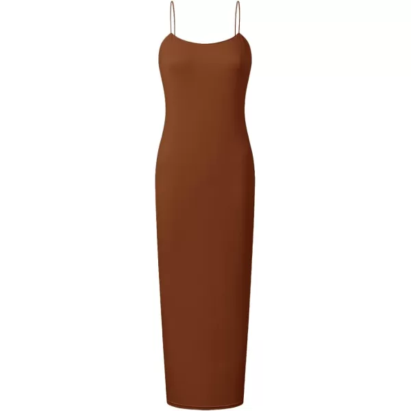 imageZESICA Womens Spaghetti Strap Bodycon Maxi Dress 2023 Summer Sleeveless Backless Cocktail Wedding Party Long DressesBrown