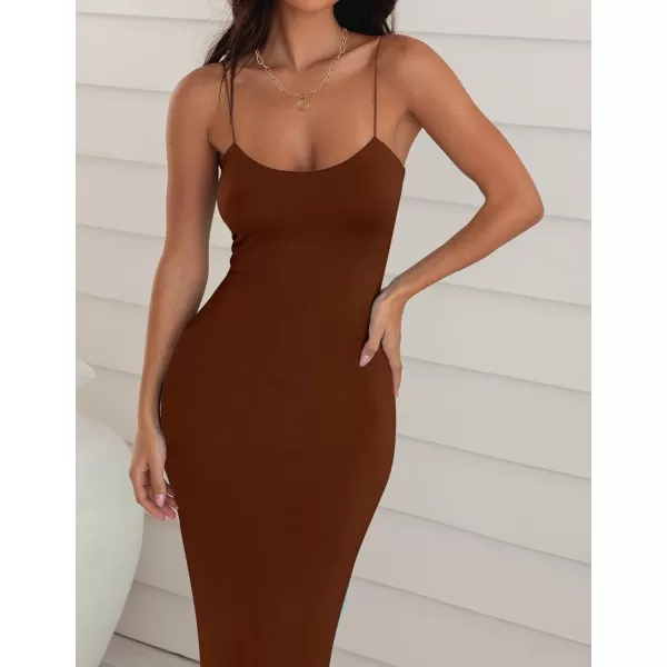 imageZESICA Womens Spaghetti Strap Bodycon Maxi Dress 2023 Summer Sleeveless Backless Cocktail Wedding Party Long DressesBrown