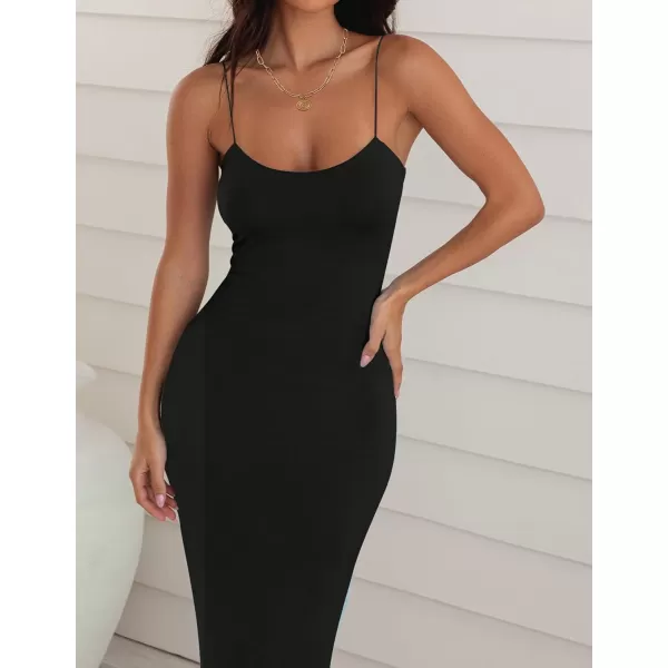 imageZESICA Womens Spaghetti Strap Bodycon Maxi Dress 2023 Summer Sleeveless Backless Cocktail Wedding Party Long DressesDarkblack