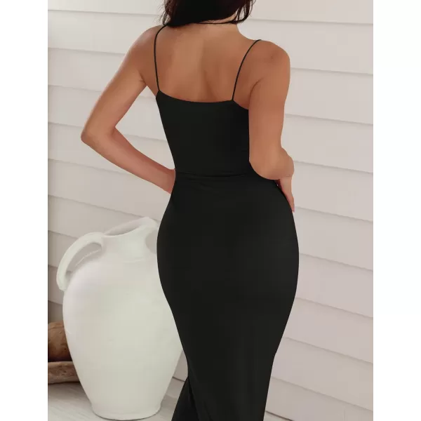 imageZESICA Womens Spaghetti Strap Bodycon Maxi Dress 2023 Summer Sleeveless Backless Cocktail Wedding Party Long DressesDarkblack