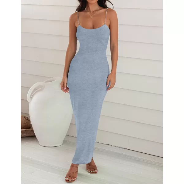 imageZESICA Womens Spaghetti Strap Bodycon Maxi Dress 2023 Summer Sleeveless Backless Cocktail Wedding Party Long DressesGrey