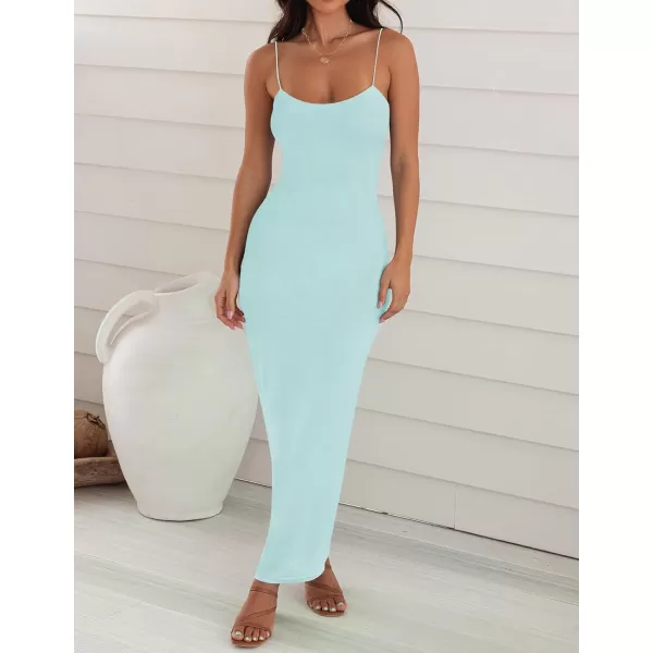 imageZESICA Womens Spaghetti Strap Bodycon Maxi Dress 2023 Summer Sleeveless Backless Cocktail Wedding Party Long DressesLightgreen
