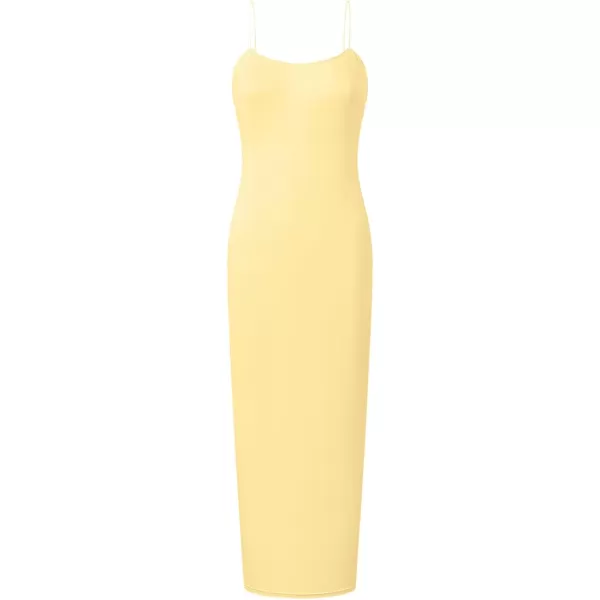 imageZESICA Womens Spaghetti Strap Bodycon Maxi Dress 2023 Summer Sleeveless Backless Cocktail Wedding Party Long DressesLightyellow