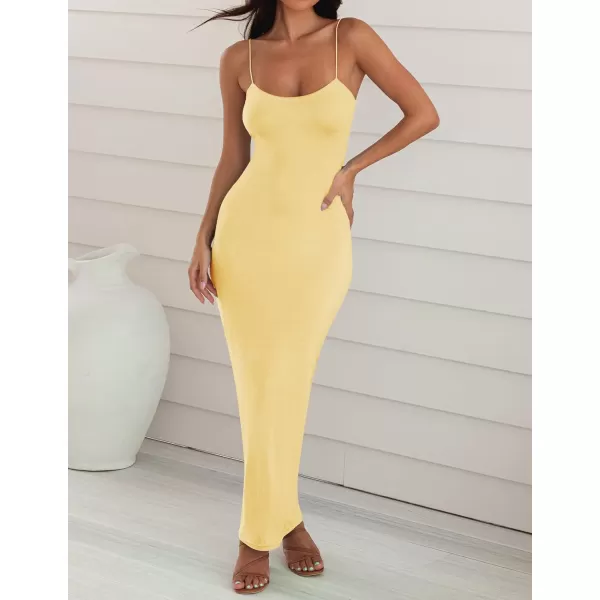 imageZESICA Womens Spaghetti Strap Bodycon Maxi Dress 2023 Summer Sleeveless Backless Cocktail Wedding Party Long DressesLightyellow