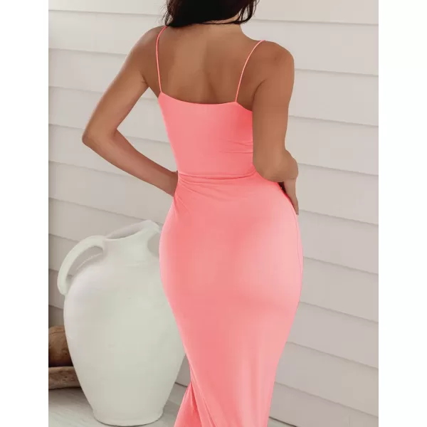 imageZESICA Womens Spaghetti Strap Bodycon Maxi Dress 2023 Summer Sleeveless Backless Cocktail Wedding Party Long DressesPink