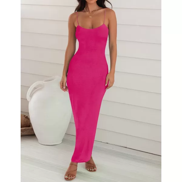 imageZESICA Womens Spaghetti Strap Bodycon Maxi Dress 2023 Summer Sleeveless Backless Cocktail Wedding Party Long DressesRose