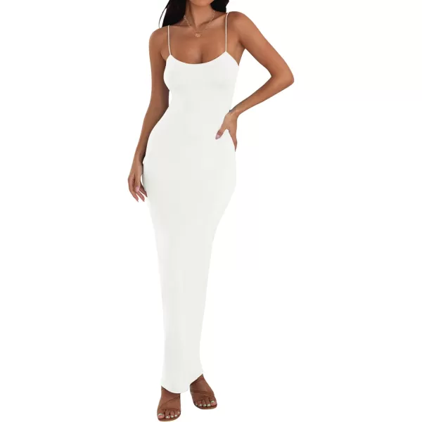 imageZESICA Womens Spaghetti Strap Bodycon Maxi Dress 2023 Summer Sleeveless Backless Cocktail Wedding Party Long DressesWhite