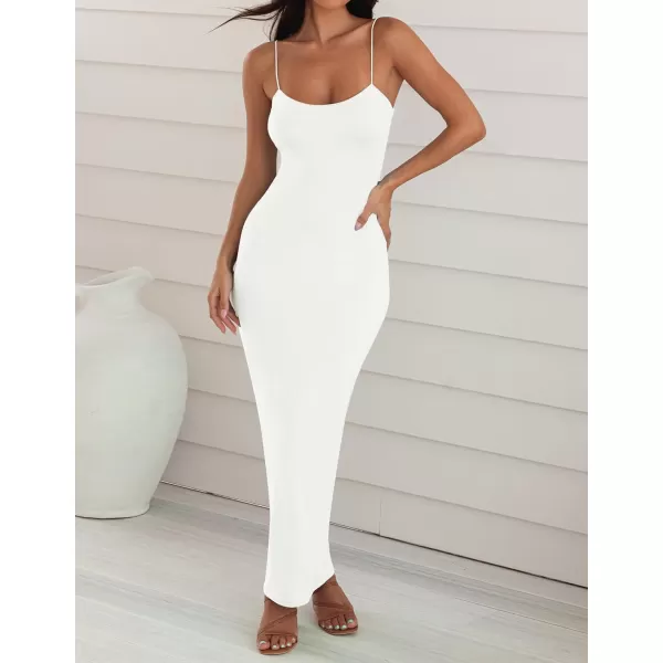 imageZESICA Womens Spaghetti Strap Bodycon Maxi Dress 2023 Summer Sleeveless Backless Cocktail Wedding Party Long DressesWhite