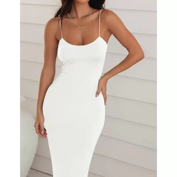 imageZESICA Womens Spaghetti Strap Bodycon Maxi Dress 2023 Summer Sleeveless Backless Cocktail Wedding Party Long DressesWhite
