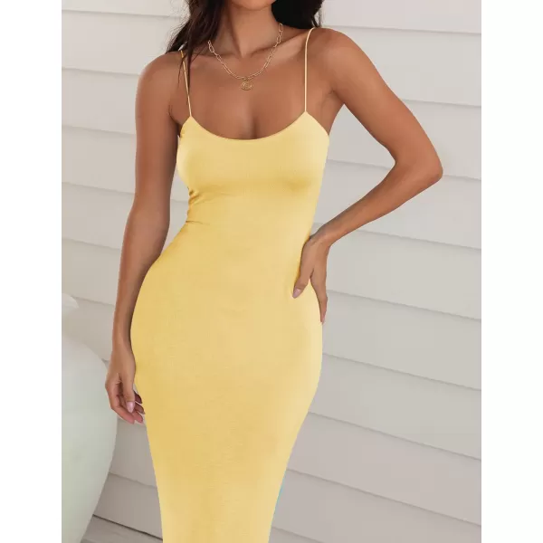 imageZESICA Womens Spaghetti Strap Bodycon Maxi Dress 2024 Summer Sleeveless Backless Cocktail Wedding Party Long DressesYellow
