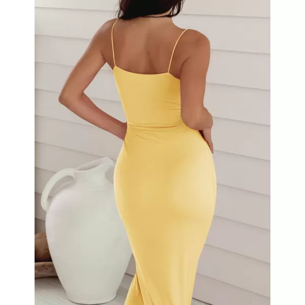 imageZESICA Womens Spaghetti Strap Bodycon Maxi Dress 2024 Summer Sleeveless Backless Cocktail Wedding Party Long DressesYellow