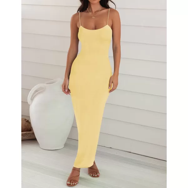 imageZESICA Womens Spaghetti Strap Bodycon Maxi Dress 2024 Summer Sleeveless Backless Cocktail Wedding Party Long DressesYellow