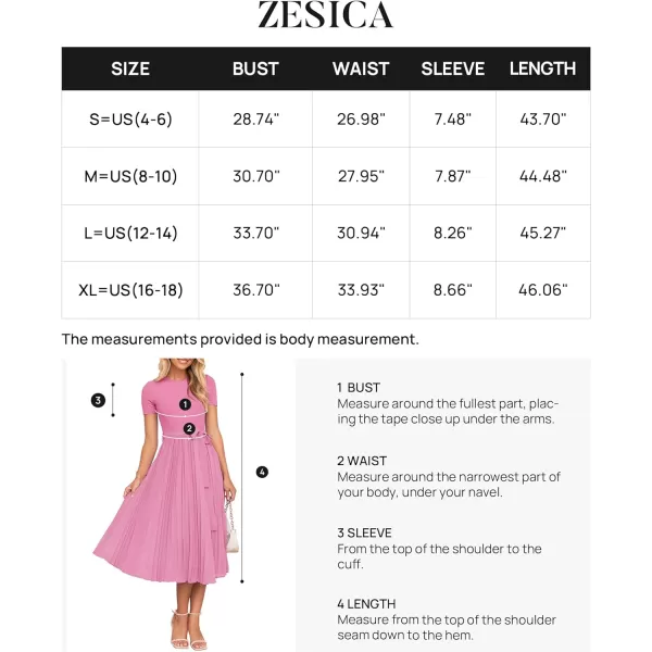 imageZESICA Womens Spring Casual Short Sleeve Midi Dresses 2024 Summer Crew Neck Ribbed Knit Belted Pleated A Line Long DressPink