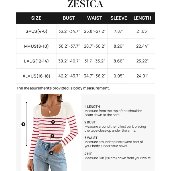 imageZESICA Womens Square Neck Striped Tops Long Sleeve Ribbed T Shirts 2024 Fall Fashion Casual Basic Knit SweatersRed