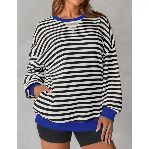 imageZESICA Womens Striped Oversized Sweatshirt Long Sleeve Crew Neck Pullover Tops Loose Casual Shirt 2024 Trendy ClothesBlack