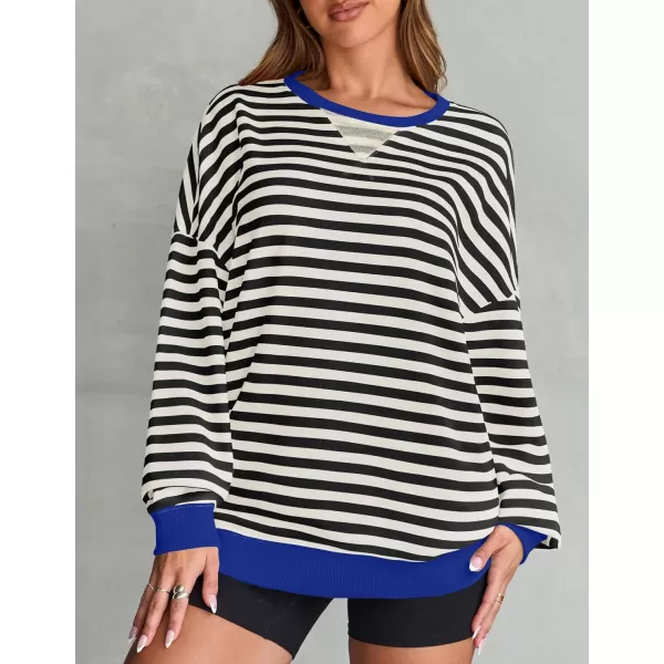 imageZESICA Womens Striped Oversized Sweatshirt Long Sleeve Crew Neck Pullover Tops Loose Casual Shirt 2024 Trendy ClothesBlack
